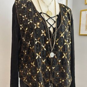 Black and Gold Sequin Vest